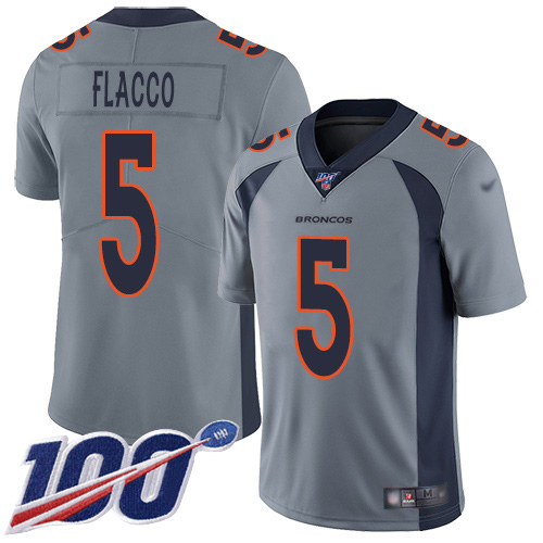Men Denver Broncos #5 Joe Flacco Limited Silver Inverted Legend 100th Season Football NFL Jersey